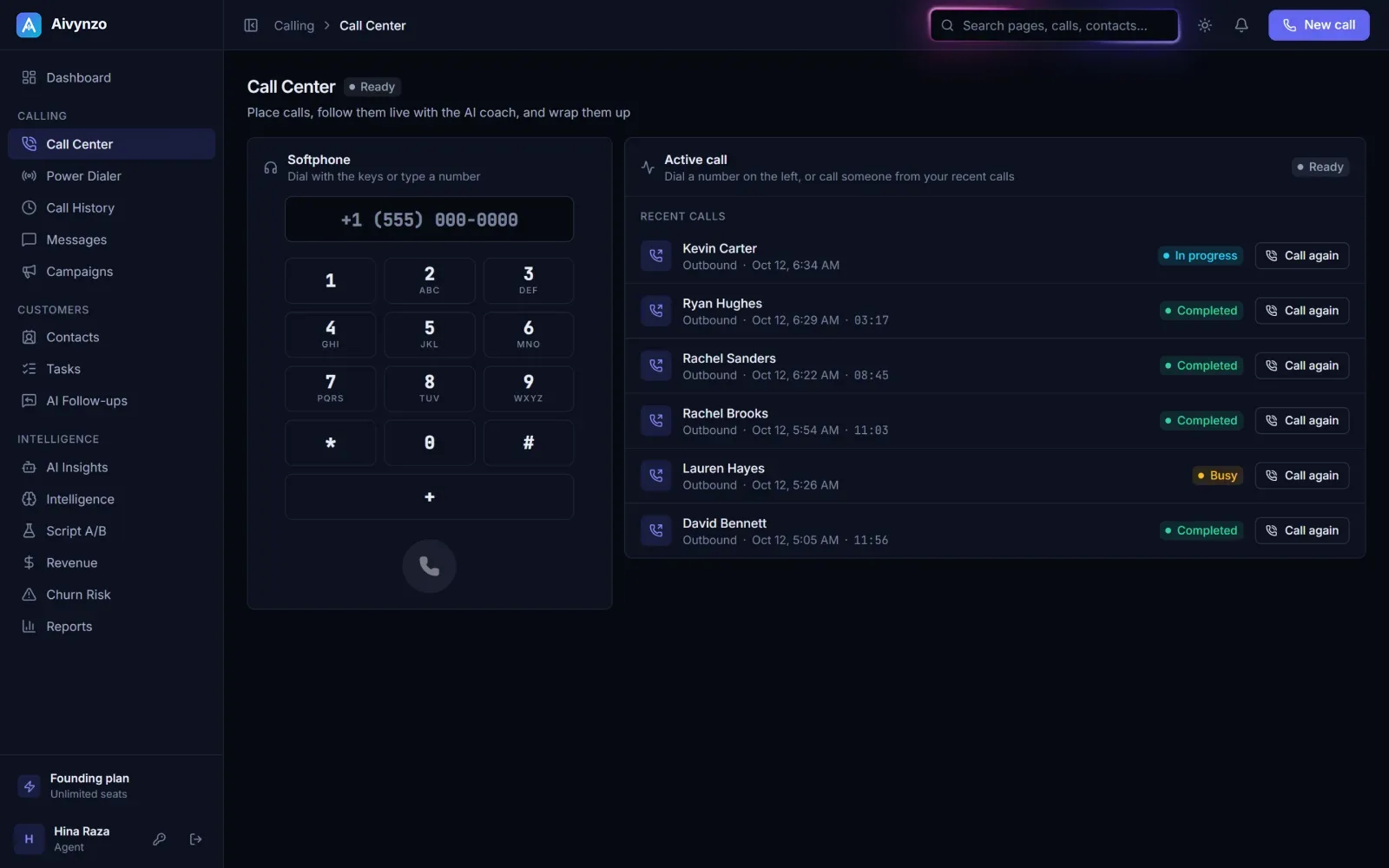 The Call Center: a softphone in the browser with the keypad and the recent calls